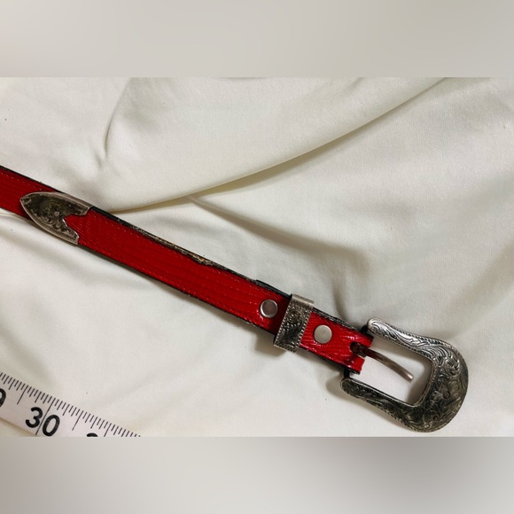 Vintage Red Snakeskin style leather belt hand made in Texas by Circle of Yoakum - Picture 8 of 12